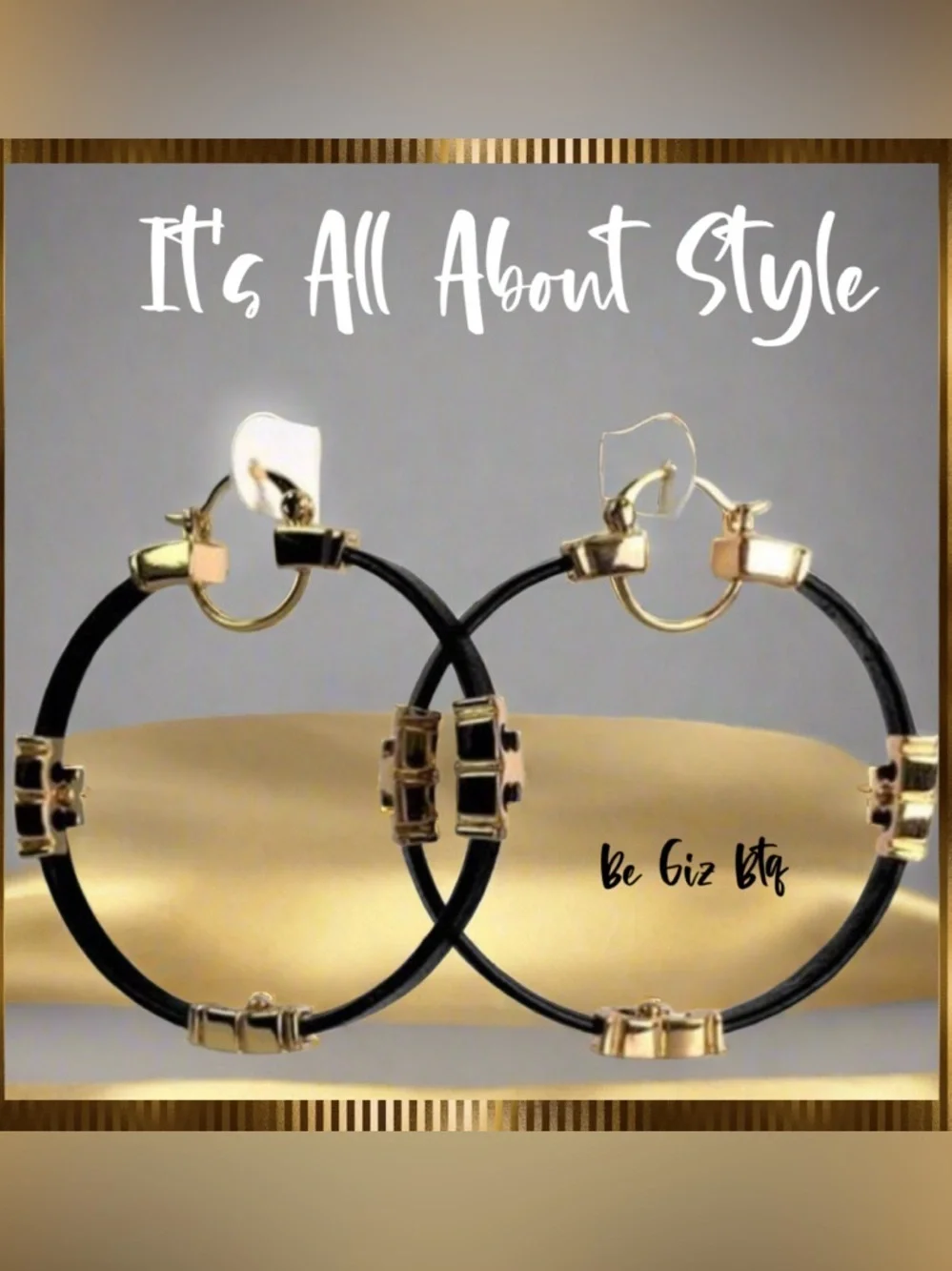 NWOT Authentic Tory Burch Gold Black Serif T & Leather Hoop Earrings